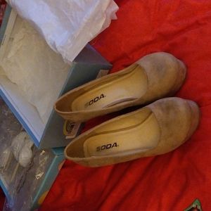 Faux suede round toe wedge pump - oatmeal color; worn only once